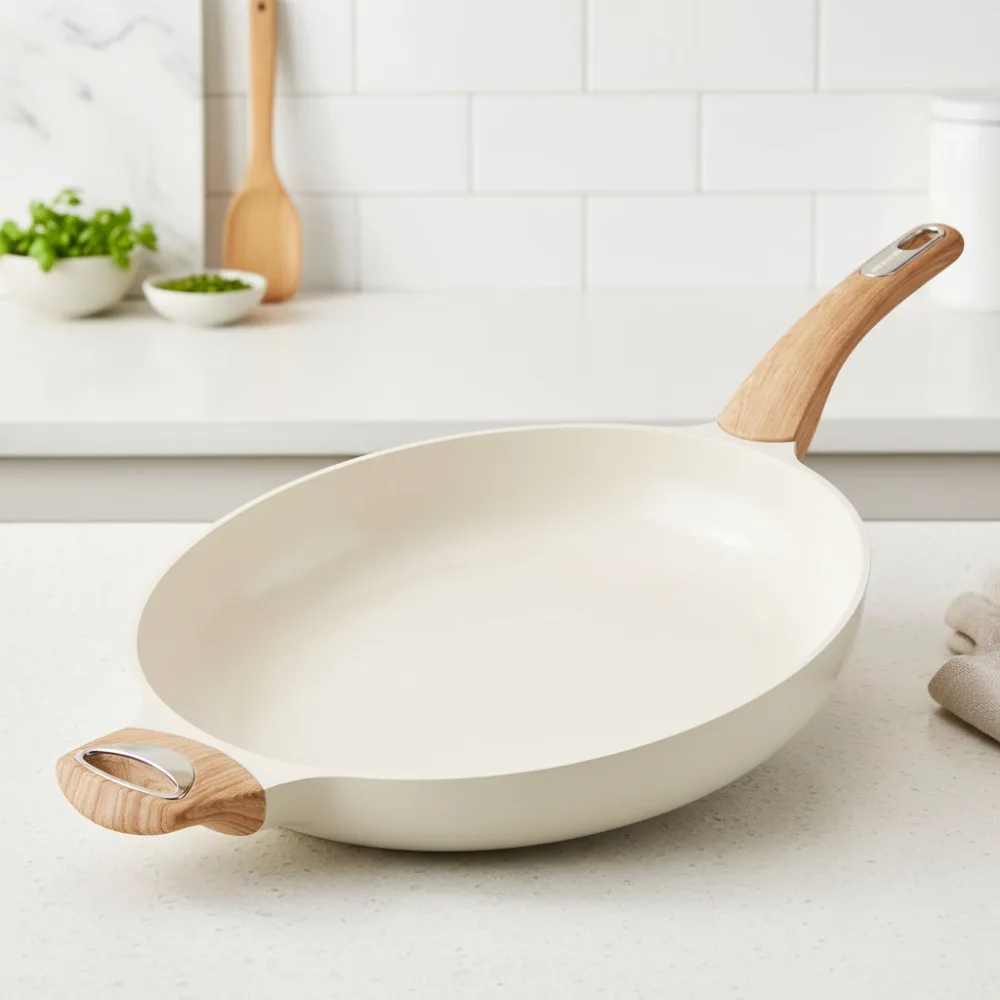 

12,5-дюймовая керамическая сковорода с антипригарным покрытием — здоровое приготовление пищи, индукционная совместима, легко очищаемая сковорода для домашних повара