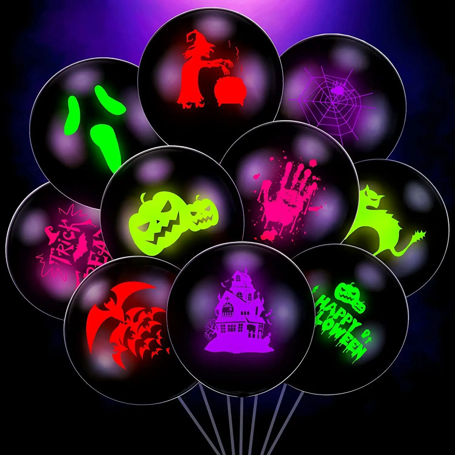 Halloween Fluorescent Balloon Pumpkin Bat Ghost Neon Latex Balloon Halloween UV Glow globos For Black Light Halloween Decoration