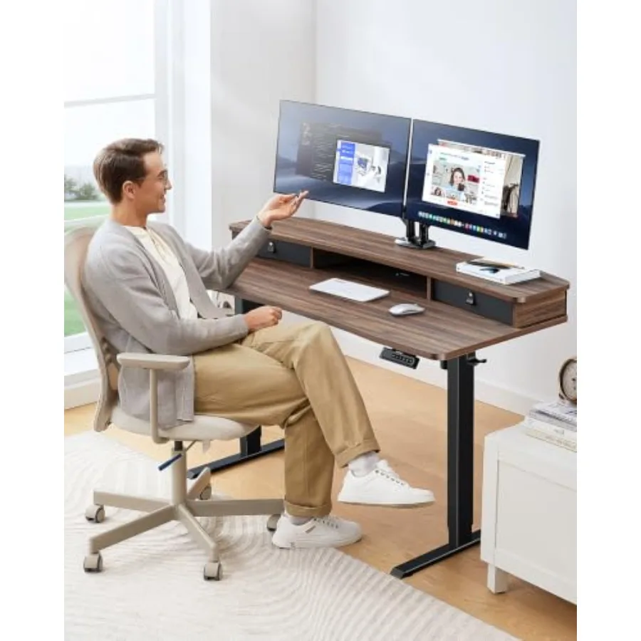 48″ x 24″ Electric Standing Desk with 2 Drawers, C-Clamp Mount Compatible, Height Adjustable Computer Desk, Home Office Stand U