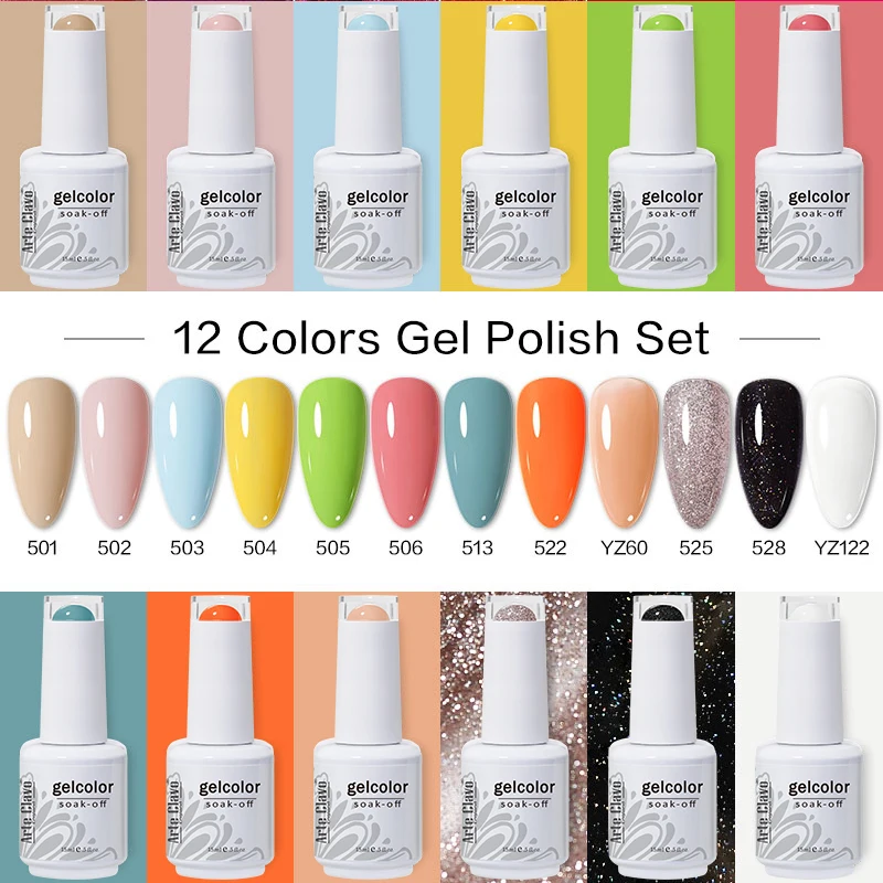 Arte Clavo 12pcs/Set 15ml Nail Gel Polish Colors Nail Art Kit Soak Off UV Hybrid Lakiery Hybrydowe Varnish Manicure Nail Gellak