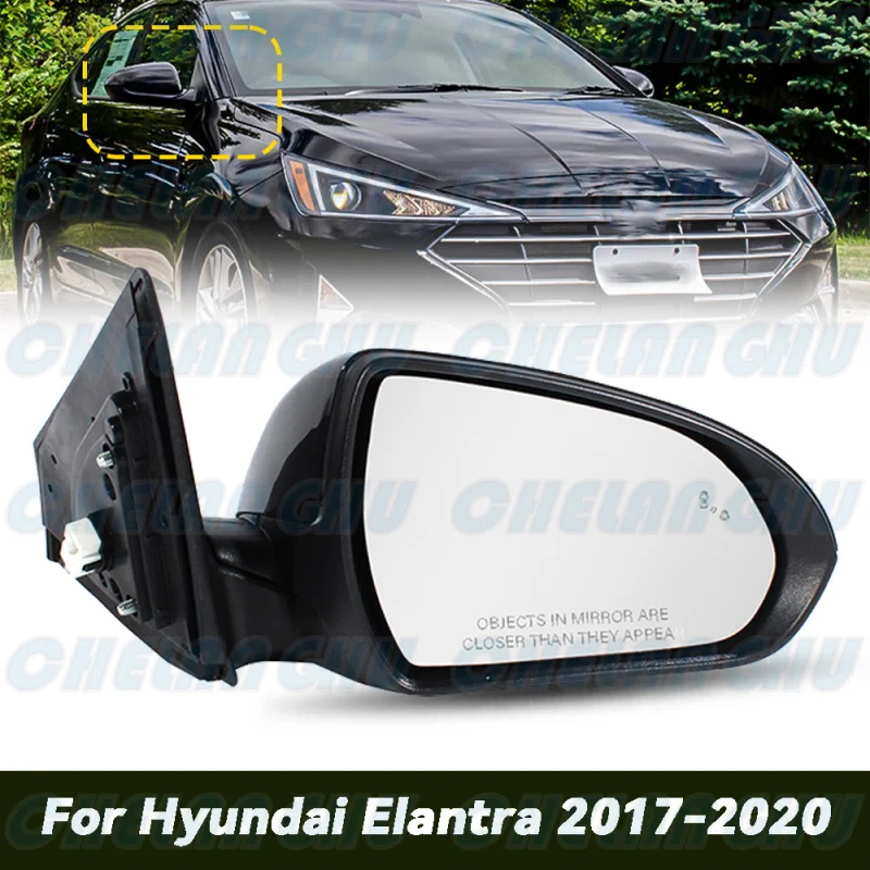 

For Hyundai Elantra 2017 2018 2019 2020 US Version Right Side 7 Pins Black Painted Mirror Assembly With Power Adjust Blind Spot