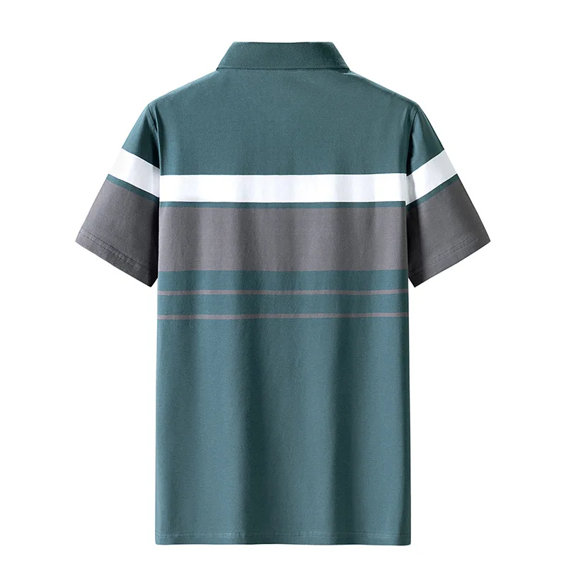 Summer Men's Polo Shirts With Short Sleeve Business Stripes Print Casual Tops Fashion Sport Wear Oversized T Shirts Man Clothes