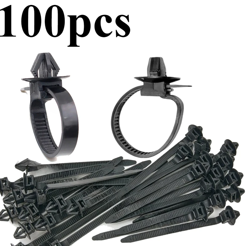 10/100 Peças Abraçadeiras de Nylon Pretas para Carro, Fixadores de Chicote de Fios com Montagem por Pressão, Clipes de Fixação de Cabos, Organizadores de Fios Automotivos