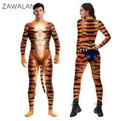 Zawaland Festival Party Jumpsuit Whole Costumes 3D Leopard Printed Catsuit with Tail Zentai Cosplay Costume Fitness Outfit