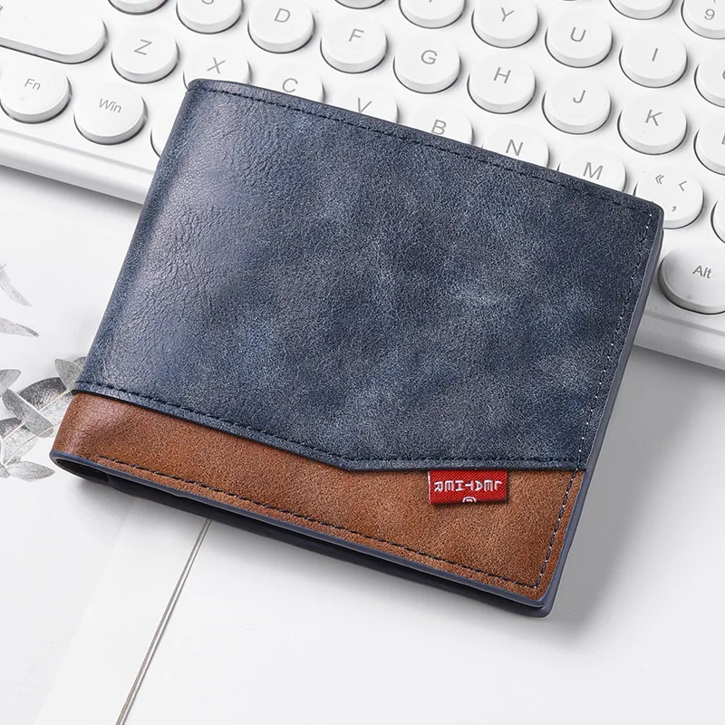 

New Men's Short Wallet European and American Splicing Fashionable Wallet Men Zipper Change Bag Multi-card Card Bag