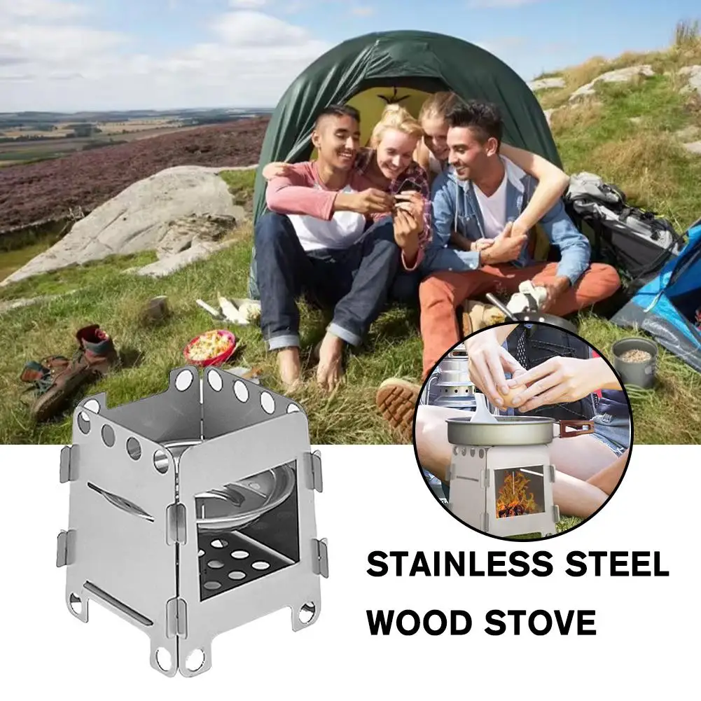 Folding Camping Wood Stove With Stainless Steel Lightweight Firewood Stove For Outdoor Hiking Traveling Portable BBQ Picnic I4T2