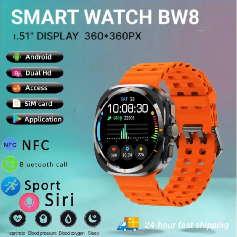 2025 جديد BW8 Smartwatch 4G شبكة Android1.51 بوصة شاشة 400mAh الخليط جوجل بلاي عداد الخطى النوم المقتفي دعم بطاقة SIM