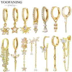 925 Sterling Silver Ear Needle  Fashion Light Luxury  Hoop Earrings White Zircon Gold Series Classic Earrings for Women Jewelry
