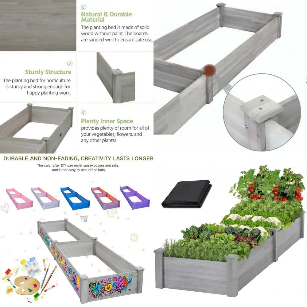 

Серая деревянная приподнятая грядка 96x24x9 для огорода, растений, газона и патио