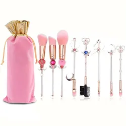 8 Pcs Makeup Brush Set with Cute Pink Pouch Cute Anime Makeup Brush Set Pink Makeup Brushes Set Professional Cosmetic Tool Kit