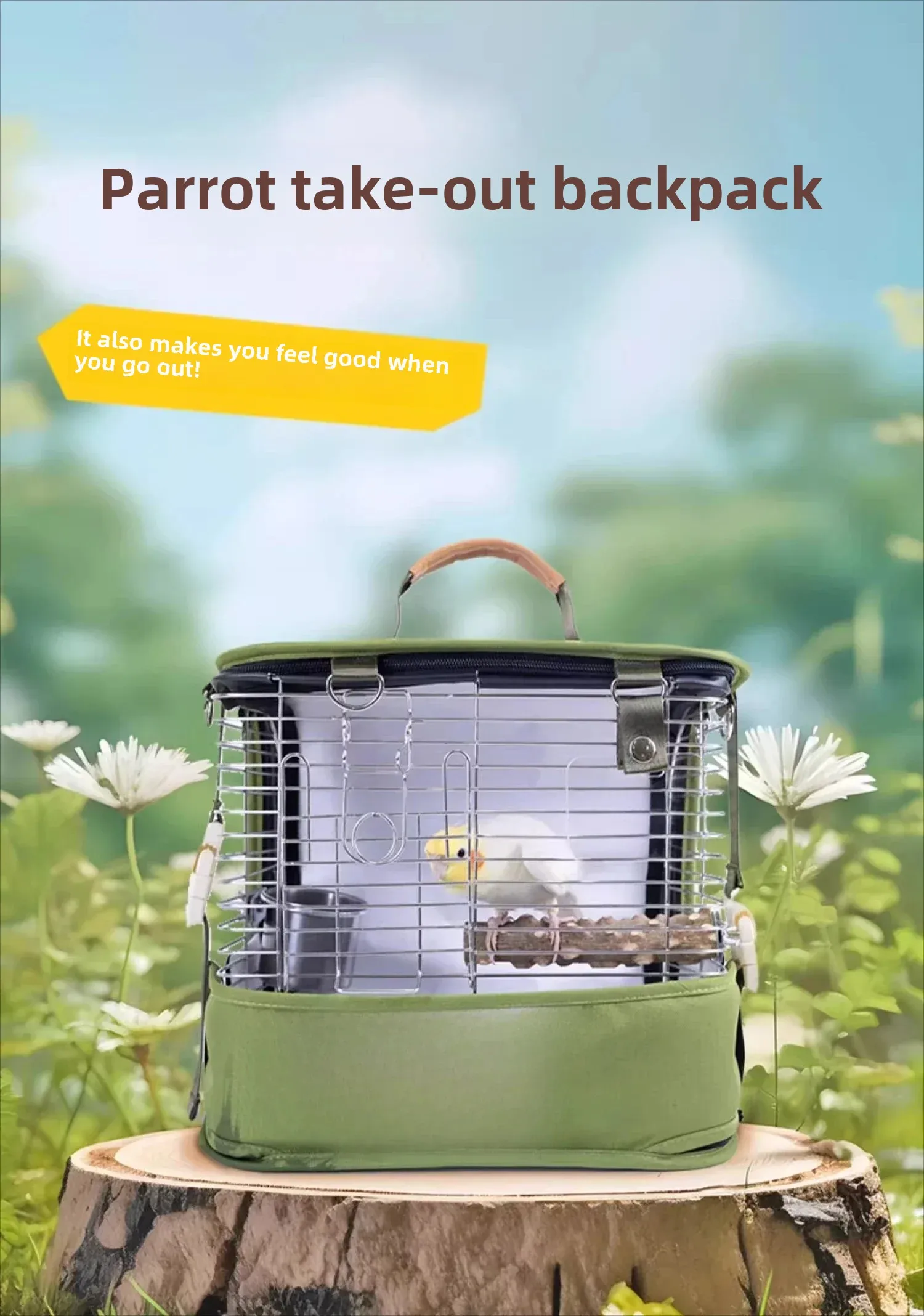 Waterproof Outdoor Bird Cage Backpack Portable Take-Out Ornamental Cage for Birds