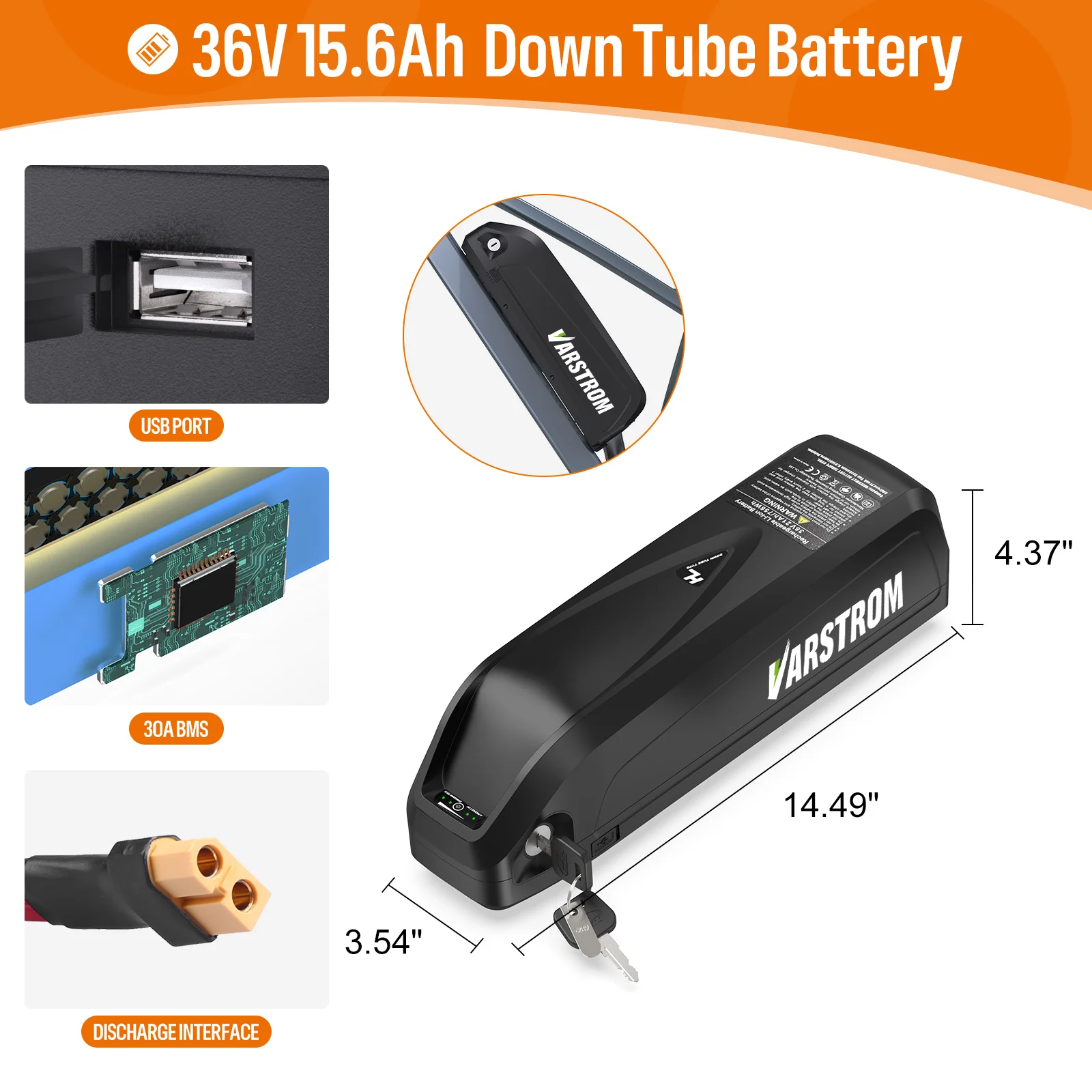 varstrom Original Eboat Batterie 48V 52V 36V Hagel 30a BMS Elektro zyklus Unterrohr Lithium Batterie pack für 1000W 500W Motor 9