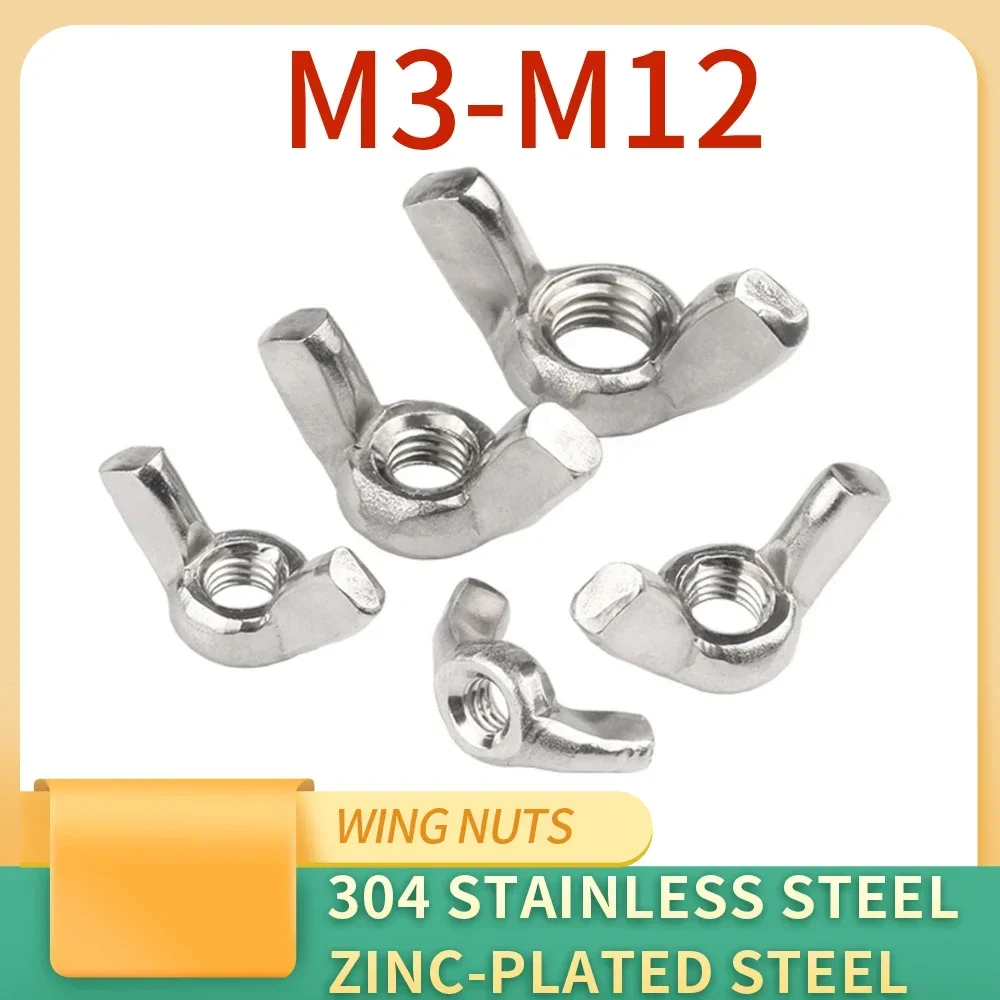 

10Pcs/lot M3 M4 M5 M6 M8 M10 M12 Butterfly Wing Nuts 304 Stainless Steel Zinc Plated Wing Nuts Zinc Plated Hand Tighten Nut