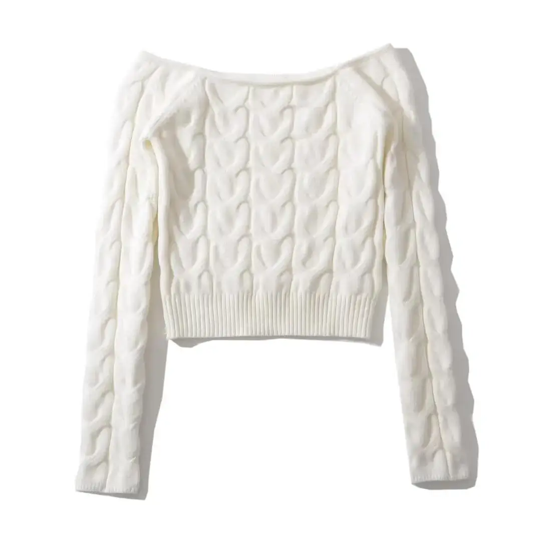 Sexy Off Shoulder Sweaters Women Long Sleeve Criss-cross Knitted Pullovers Solid Color