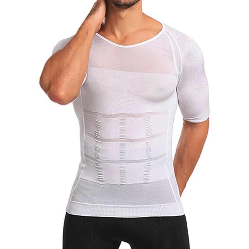 Moldeadores de cuerpo para hombre, camiseta de manga corta ajustada para Abdomen, ropa interior adelgazante, moldeador de senos