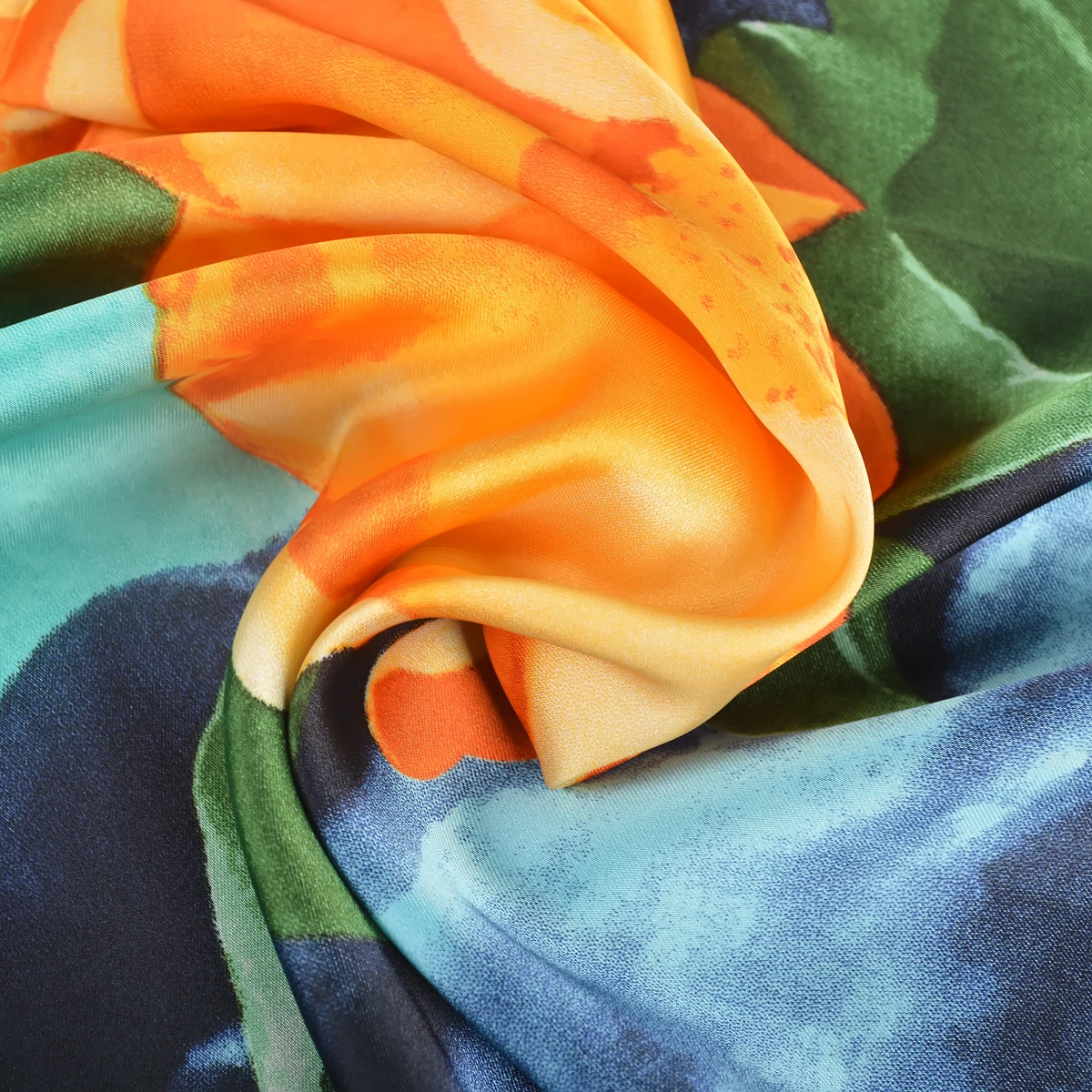 BYSIFA|Women Orange Blue Silk Square Scarves Hijabs Elegant Floral Printed Silk Neck Scarf Foulard Winter Head scarves Accessory