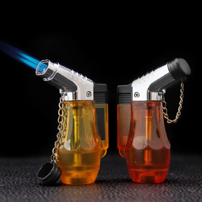 Outdoor Large Capacity Inflatable Lighter Windproof Double Spray Flame Transparent Window Butane Cigar High Temperature Lighter