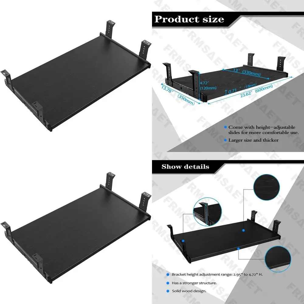 Adjustable Height Under Desk Wood Keyboard Tray, 24 Black
