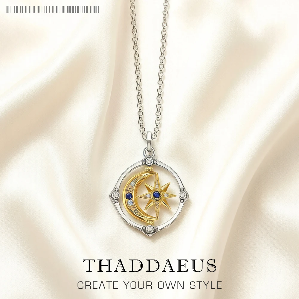 Stern und Mond, goldener Anhänger, Gliederkette, Halskette, Sommer, brandneuer edler Schmuck, Europa, 925er Sterlingsilber, Glücksgeschenk für Frauen