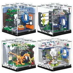 Jurassic Dinosaur World MOC Dino Park Mini Size Building Blocks Sets With Dust Cover Dino Research Institute Bricks Toys Gifts