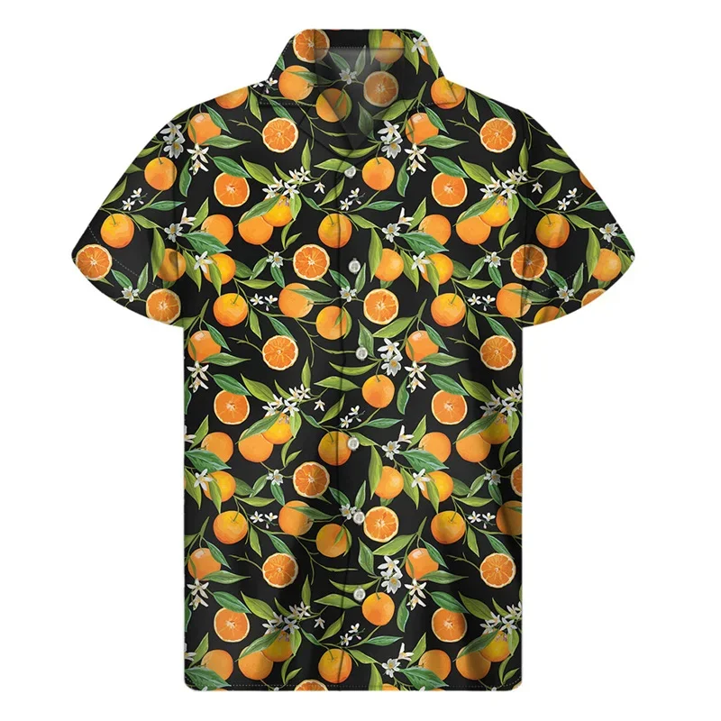 Camisas hawaianas con patrón naranja colorido para hombre, ropa de calle de manga corta con estampado 3D de frutas, blusa informal holgada de verano