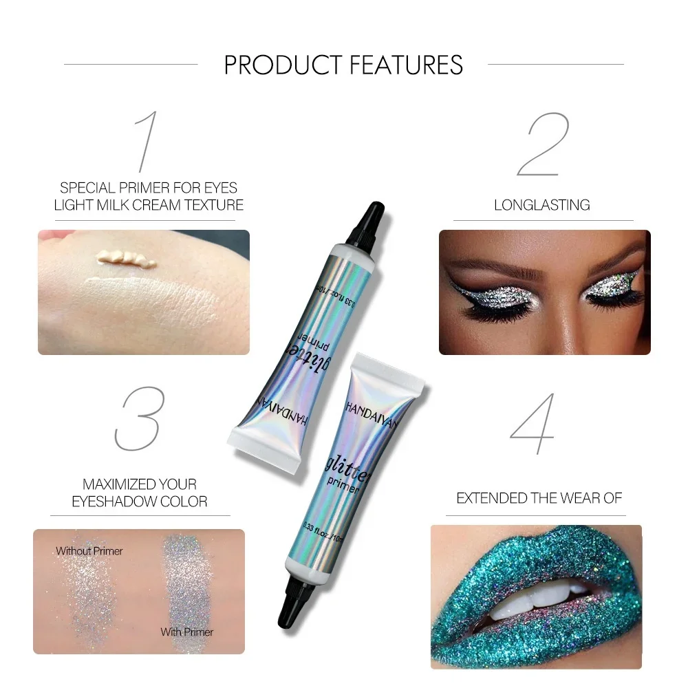 HANDAIYAN Pailletten-Glitzer-Primer, Make-up-Kleber, Lidschatten-Primer für Lippen, Augen, Gesicht, langlebige multifunktionale Grundierung