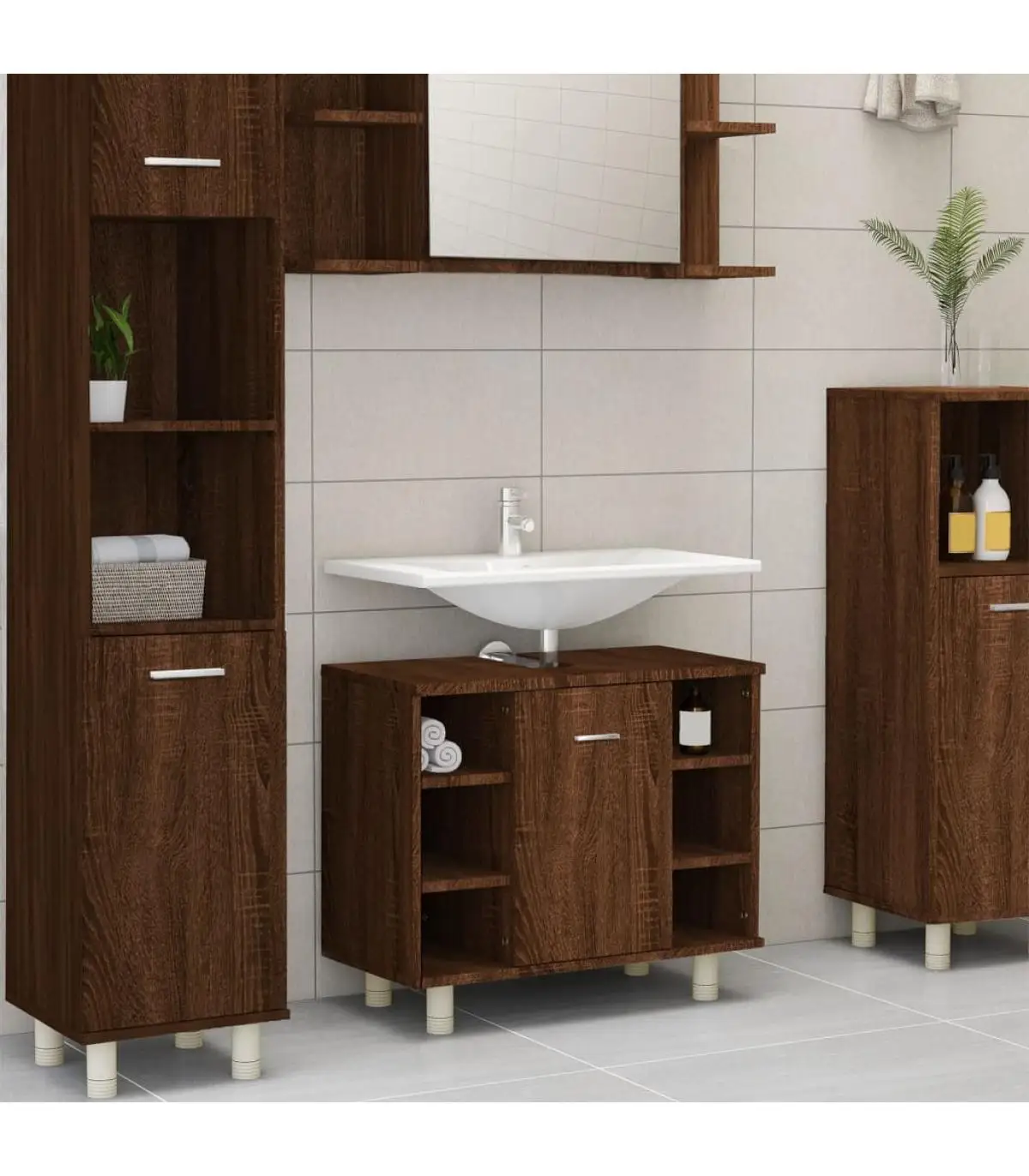 Bathroom Furniture bathroom cabinet plywood brown oak 60x32x53,5 cm