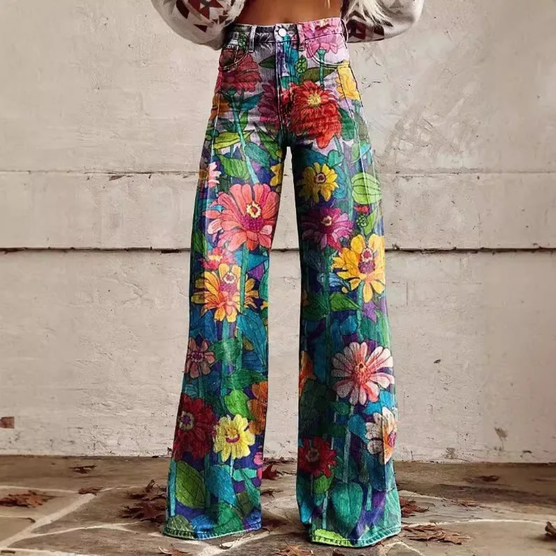 Women's Casual Pants, Foreign Trade Cross-border European and American Foreign Trade Large-size Thin Imitation Jeans, Wide Legs