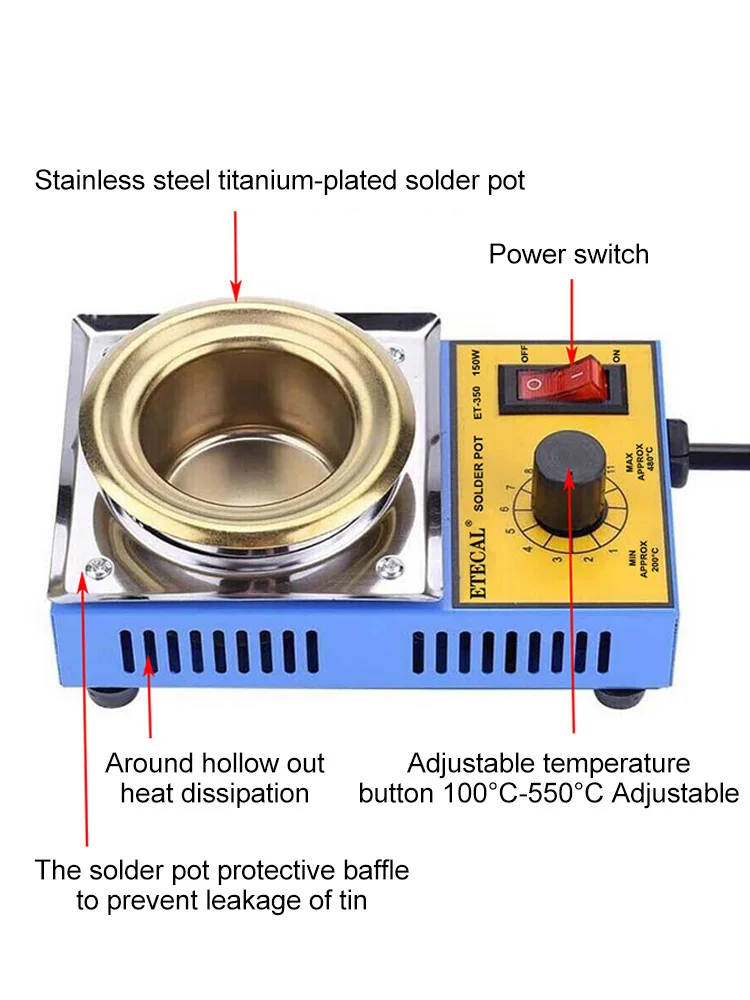 Horno de fusión de estaño con enchufe europeo, herramienta de temperatura ajustable, diámetro interno de 50mm, 220V, 150/160W