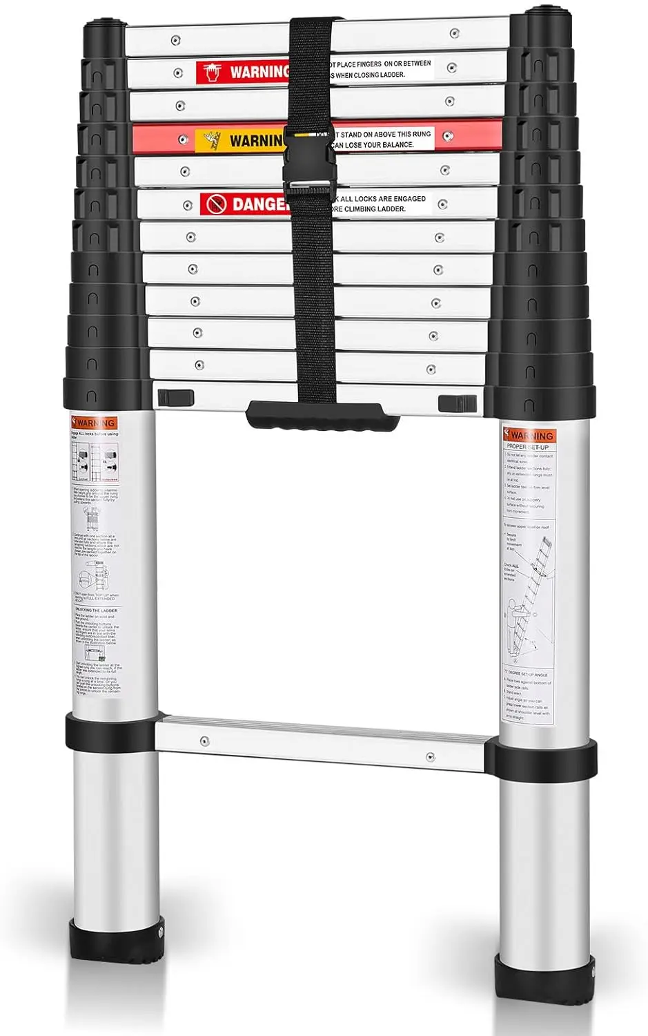 Telescoping Ladder,12.5 FT One Button Retraction Aluminum Telescopic Extension Extendable Ladder