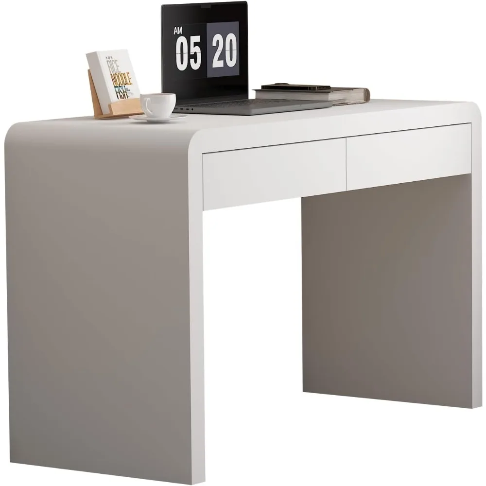 

47-Inch Office Desk with Pull-Out Outlet, Computer Desk with 2 Sturdy Drawers, Writing/Gaming/Work/Study Desk for Bedroom, Livin