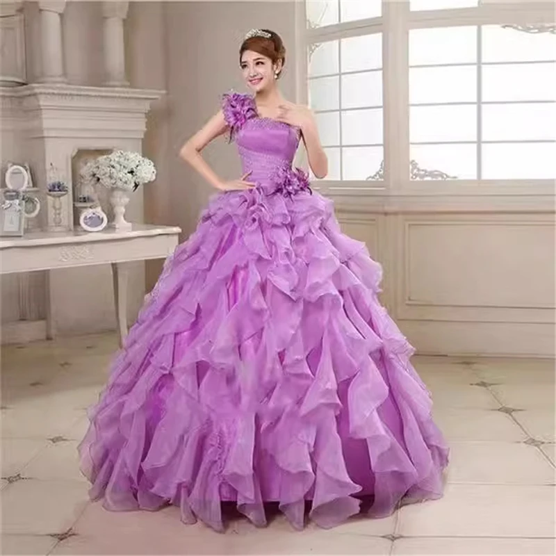 

Bealegantom Quinceanera Dresses One Shoulder Appliques Floral Flowers Birthday Prom Party Sweet 16 Vestidos De 15 Anos H11