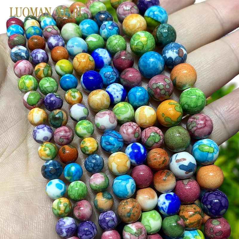 6 8 10MM Natural Stone Muticolor Rainbow Sediment Jasper Color Round Spacer Beads for Jewelry Making DIY Bracelet Accessories