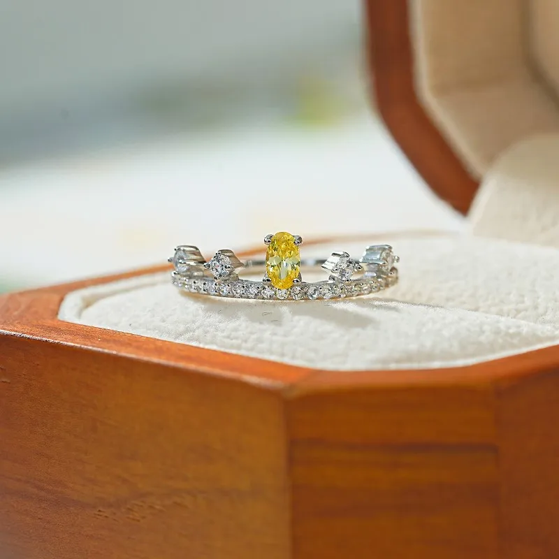 خاتم ألماس فضي أصفر بيضاوي S925 للمشاركة ، ألماس عالي الكربون ، هدية أنثى ، 3x5 ، جديد #3