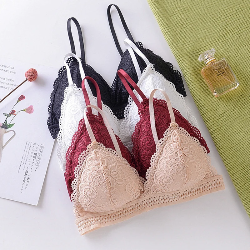 French Beautiful Back Bra Women'S Thin Lace Beautiful Back Bra No Steel Ring Sling Strap Small Chest Gather Up Support Bra