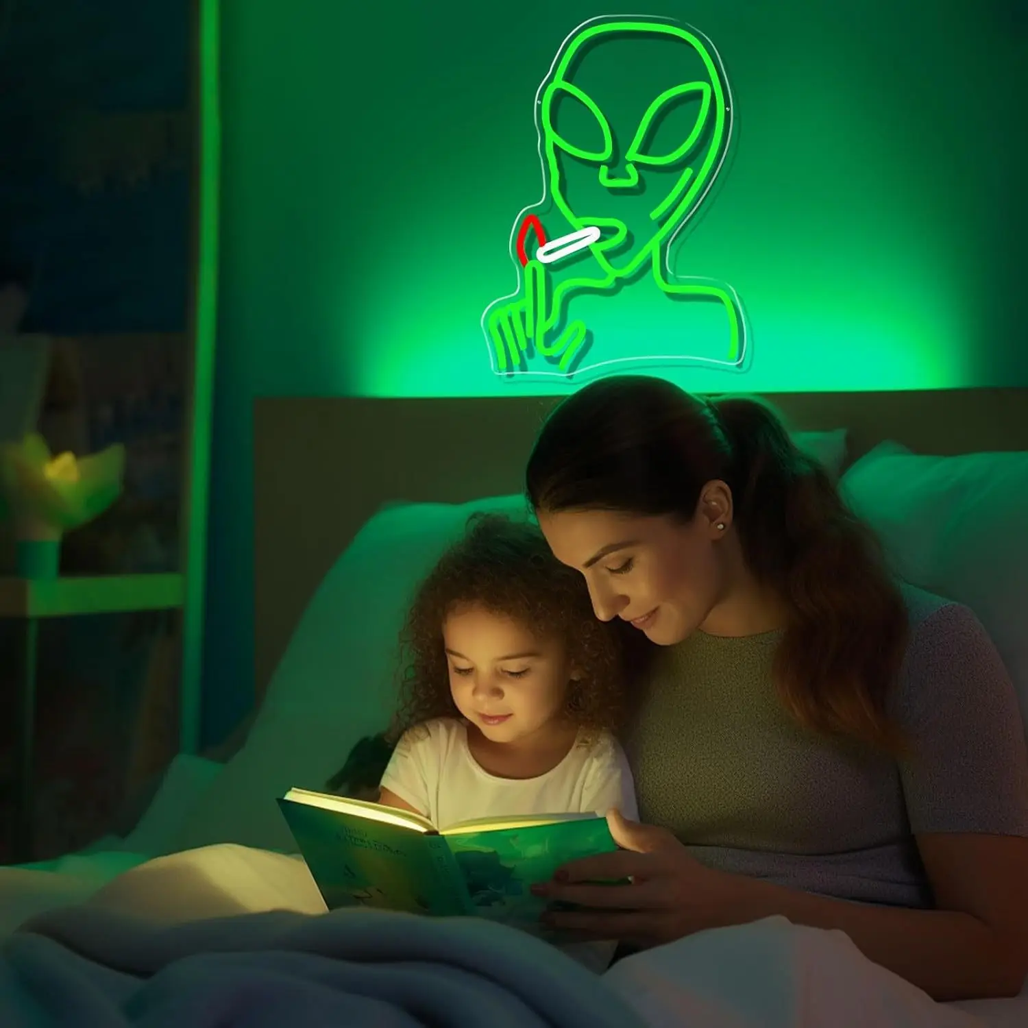 L'alien vert LED enseigne au néon USB Dimmable enseigne au néon pour salle de jeux chambre Bar salon fête d'anniversaire cadeau décoration murale