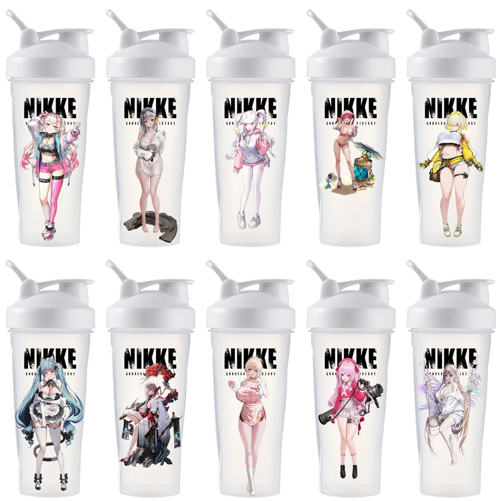 

600ML Water Bottle Game Nikke Goddess of Victory Doro Summer Protein Shakes for Powder Workout Gym Sport Mixing Water Cup Gift