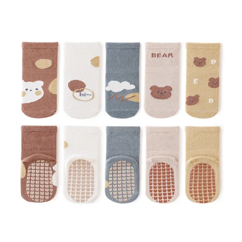 Baby Socks Cotton Non-Slip Grip Soles Infant Crew Socks for Learning To Walk Spring Fall Toddler Calf Sock with Anti-Skid Bottom