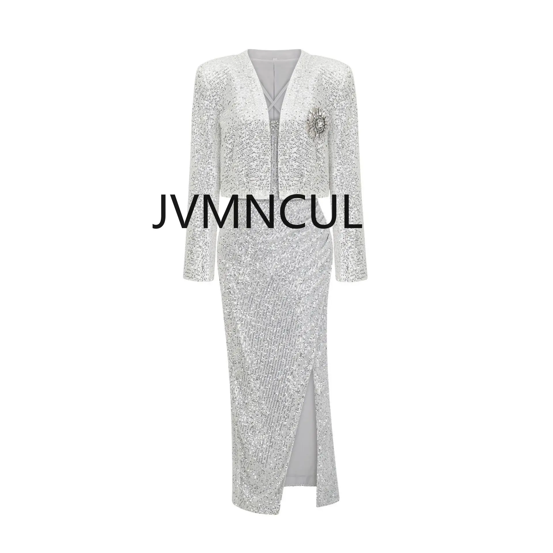 

Luxury 2025 Suit Jacket Strap Dress Set - Exquisite Sequined Long Skirt, Perfect for Parties, Evenings, and Summer Events