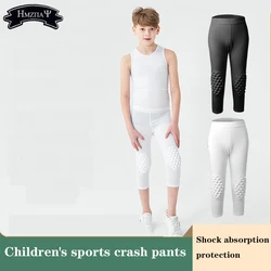 Children's Anti-Collision Sports Pants Basketball Football Exercise Tight Fitting Seven Point Honeycomb Compression Knee Pads