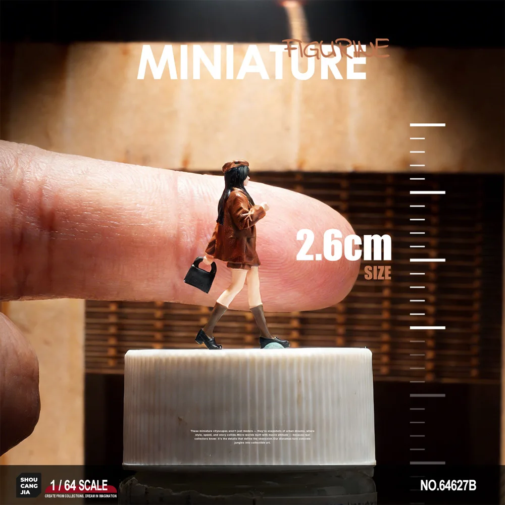 1:64 Scale Brown Trench Coat Beret Girl Mini Resin Figure Diorama Match 3D Color Print Figurine Desk Ornament Mini Shoot Match view 5