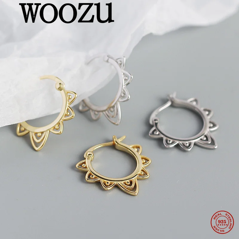

WOOZU 925 Sterling Silver Dazzling Chic Design Flower Piercing Clip-On Earrings for Women Ethnic Vintage Gram Exquisite Jewelry