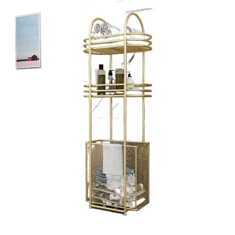 

qsk Nordic light luxury bathroom rack floor-to-ceiling bath towel towel rack free of punching, bathroom bathtub side dirty