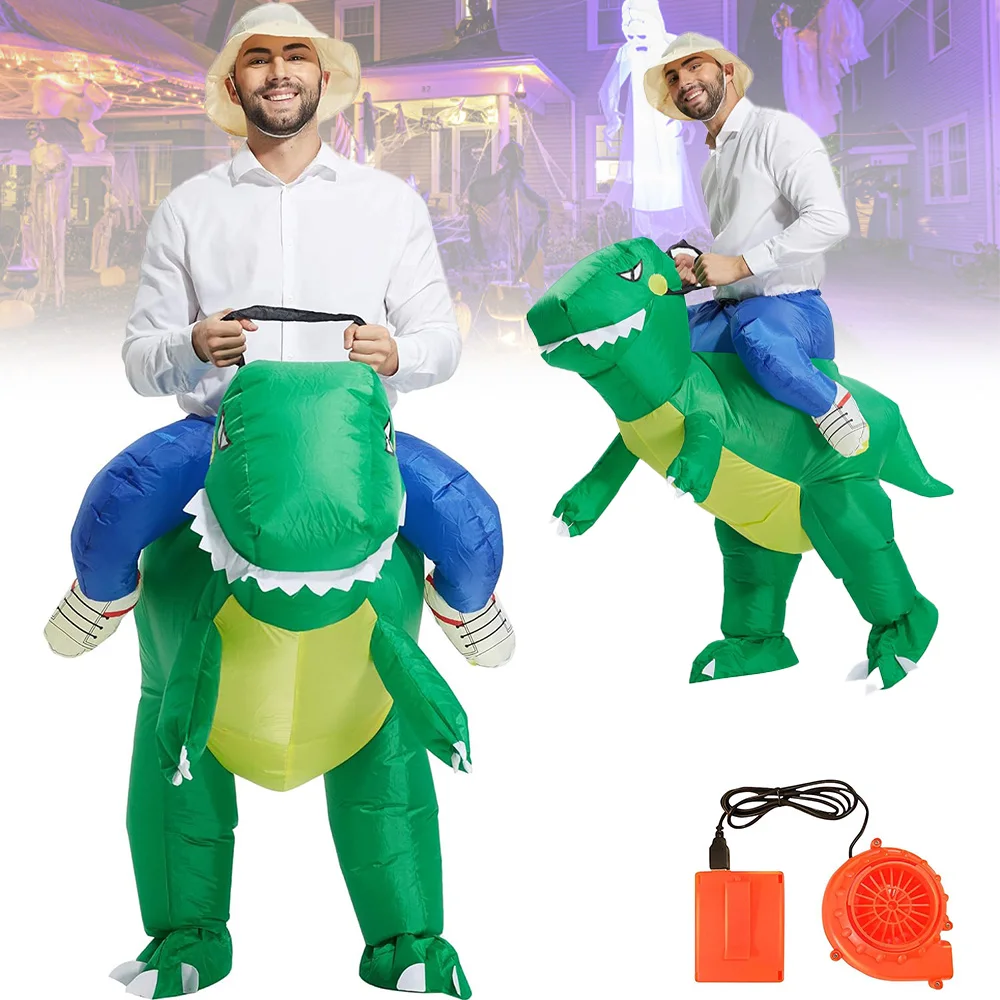 Halloween Vollständig Aufblasbares Dinosaurier-Kostüm mit 9000 U/min Ventilator, Weiches Kinder-Cosplay-Kostüm 160-190cm für Halloween, Karneval, Weihnachten, Cosplay-Party