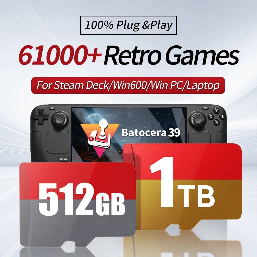 Batocera os Game Card for Steam Deck/Win 600/Win Handheld/Win PC 1TB TF Card for PSP/N64/PS3/PS2/PS1/MAME with 61000 Retro Games