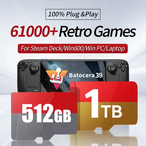 Batocera os Game Card for Steam Deck/Win 600/Win Handheld/Win PC 1TB TF Card for PSP/N64/PS3/PS2/PS1/MAME with 61000 Retro Games