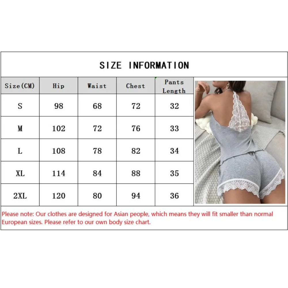 Women\'S Pajamas Lingerie Set 2 Pieces Sexy Lace Slip Nightdress Casual Spaghetti Sleepwear Sleep Suit Sleeveless Underwear Tops