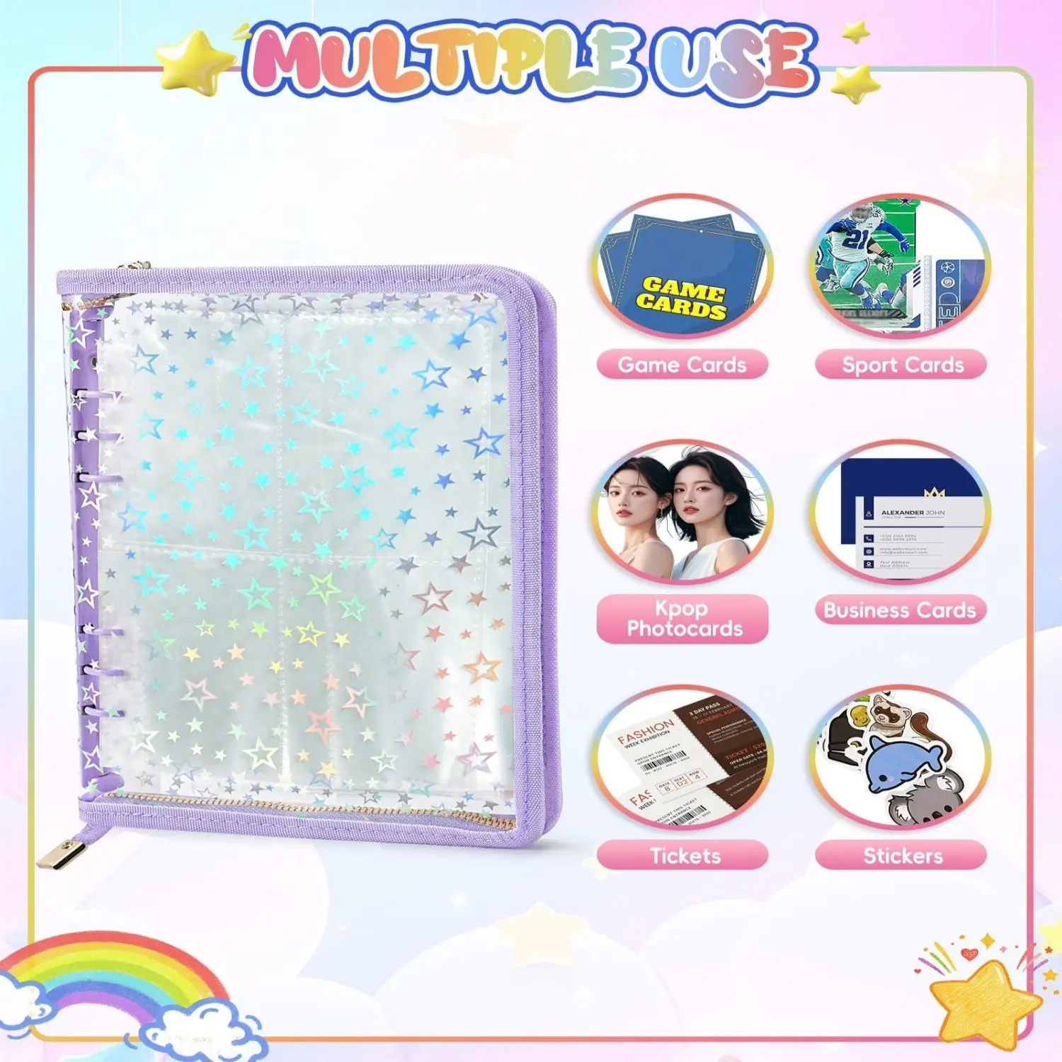4-in-1 Aufkleber-Aufbewahrungsmappe mit transparentem Stern-Glitzer-Cover, A5, wiederverwendbarer Aufkleberbehälter, großer Bastel-Aufkleber-Organizer – Detail 2