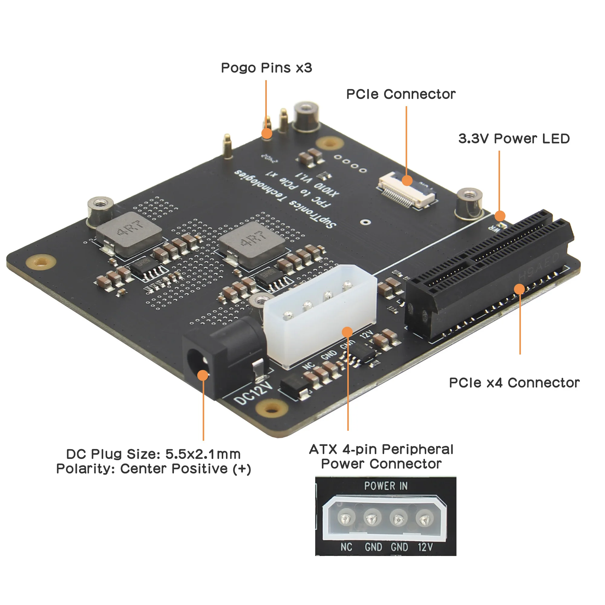 Geekbord X1010 PCIe FFC connector to PCIe x 4 slot Adapter for Raspberry Pi 5|