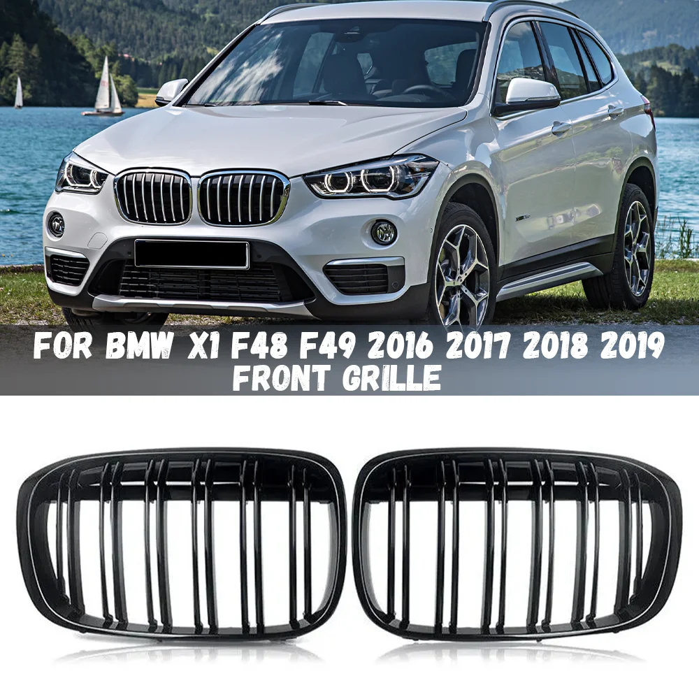 

For BMW X1 F48 F49 2016 2017 2018 2019 Car Front Bumper Kidney Grille Racing Grills Grilles Glossy Black Grill
